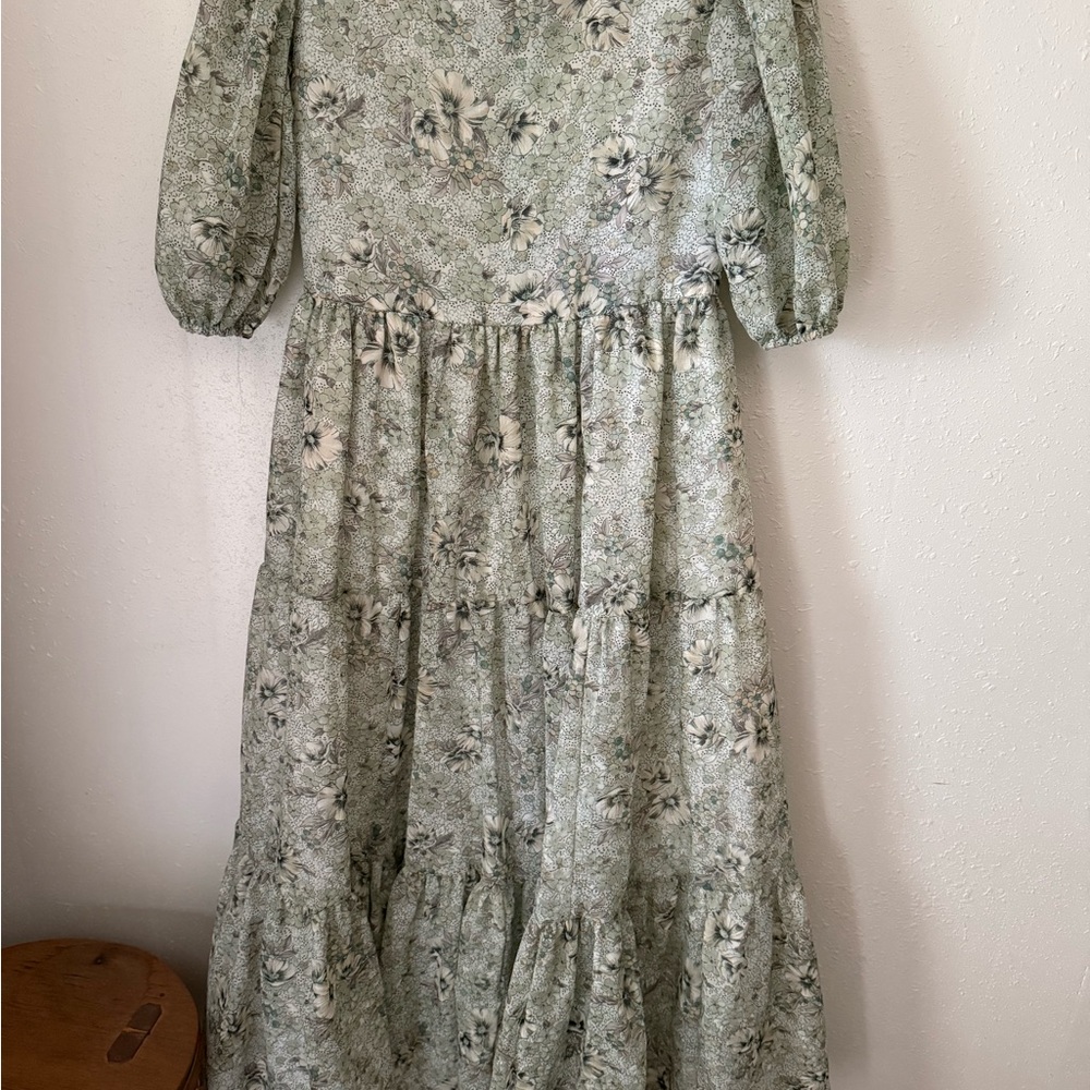 Floral Tiered Maxi Dress in Sage Green